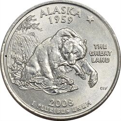 سکه کوارتر دلار 2008P ایالتی (آلاسکا) - MS61 - آمریکا