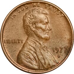 سکه 1 سنت 1977D لینکلن - AU55 - آمریکا