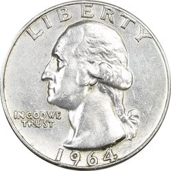 سکه کوارتر دلار 1964 واشنگتن - AU50 - آمریکا