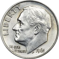 سکه 1 دایم 1961 روزولت - MS61 - آمریکا