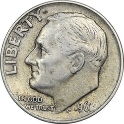 سکه 1 دایم 1961D روزولت - EF45 - آمریکا