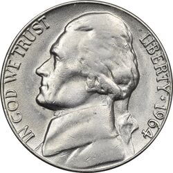 سکه 5 سنت 1964 جفرسون - AU55 - آمریکا