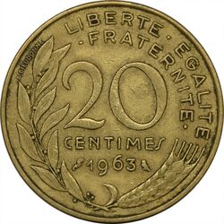 سکه 20 سانتیم 1963 (ماریان) جمهوری کنونی - EF45 - فرانسه