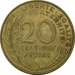 سکه 20 سانتیم 1974 (ماریان) جمهوری کنونی - EF45 - فرانسه