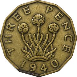 سکه 3 پنس 1940 جرج ششم - VF35 - انگلستان