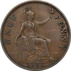 سکه 1/2 پنی 1936 جرج پنجم - VF35 - انگلستان