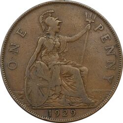 سکه 1 پنی 1929 جرج پنجم - VF30 - انگلستان