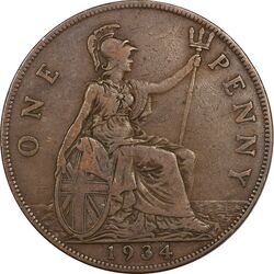 سکه 1 پنی 1934 جرج پنجم - VF35 - انگلستان