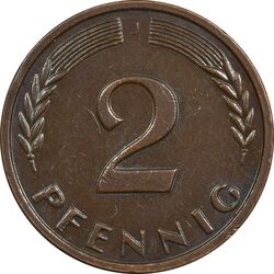 سکه 2 فینیگ 1962J جمهوری فدرال - AU50 - آلمان