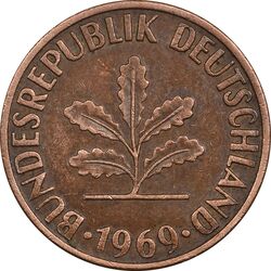 سکه 2 فینیگ 1969F جمهوری فدرال - EF45 - آلمان