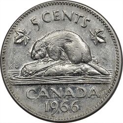 سکه 5 سنت 1966 الیزابت دوم - EF45 - کانادا