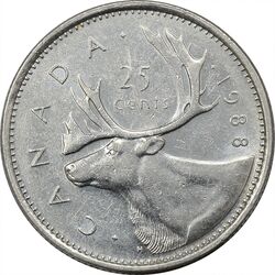 سکه 25 سنت 1988 الیزابت دوم - AU55 - کانادا