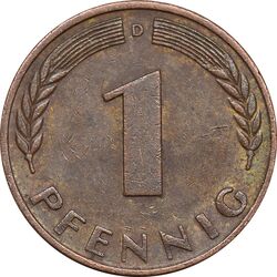 سکه 1 فینیگ 1966D جمهوری فدرال - EF45 - آلمان