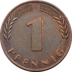 سکه 1 فینیگ 1966G جمهوری فدرال - EF45 - آلمان