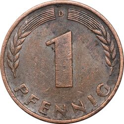 سکه 1 فینیگ 1967D جمهوری فدرال - EF45 - آلمان