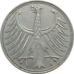 سکه 5 مارک 1965D جمهوری فدرال - AU55 - آلمان