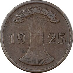 سکه 2 رایش فینیگ 1925E جمهوری وایمار - VF35 - آلمان