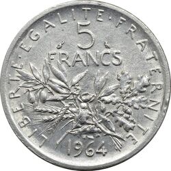 سکه 5 فرانک 1964 جمهوری کنونی - AU50 - فرانسه