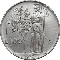سکه 100 لیره 1972 جمهوری - AU50 - ایتالیا