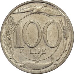 سکه 100 لیره 1993 جمهوری - دلفین - EF45 - ایتالیا
