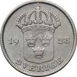 سکه 50 اوره 1928 گوستاو پنجم - EF40 - سوئد