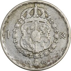 سکه 1 کرون 1949 گوستاو پنجم - EF45 - سوئد