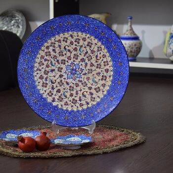 بشقاب میناکاری طرح گل و مرغ - 25 سانتی در چیدمان