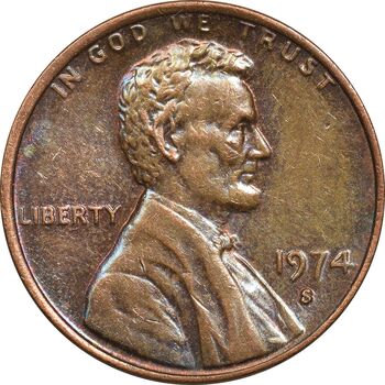 سکه 1 سنت 1974S لینکلن - AU50 - آمریکا