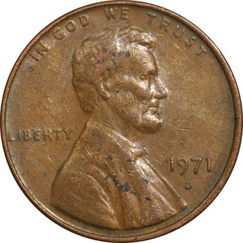 سکه 1 سنت 1971D لینکلن - EF45 - آمریکا
