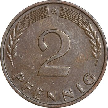 سکه 2 فینیگ 1962G جمهوری فدرال - EF45 - آلمان