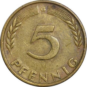 سکه 5 فینیگ 1950G جمهوری فدرال - EF40 - آلمان
