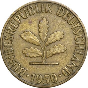 سکه 5 فینیگ 1950D جمهوری فدرال - EF45 - آلمان