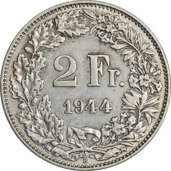 سکه 2 فرانک 1944 دولت فدرال - EF45 - سوئیس