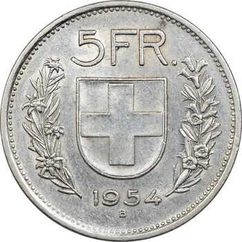 سکه 5 فرانک 1954 دولت فدرال - AU50 - سوئیس