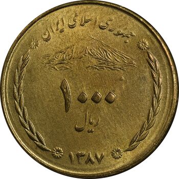سکه 1000 ریال 1387 پل خواجو (چرخش 90 درجه) - MS64 - جمهوری اسلامی