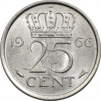 سکه 25 سنت 1966 یولیانا - MS61 - هلند