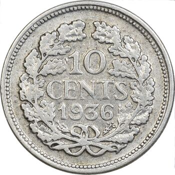 سکه 10 سنت 1936 ویلهلمینا - EF45 - هلند