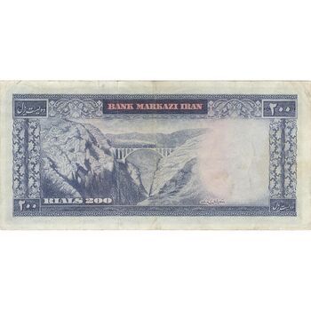 اسکناس 200 ریال (آموزگار - سمیعی) نوشته قرمز - تک - VF35 - محمد رضا شاه