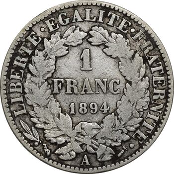 سکه 1 فرانک 1894 جمهوری سوم - VF35 - فرانسه