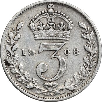 سکه 3 پنس 1908 ادوارد هفتم - VF30 - انگلستان