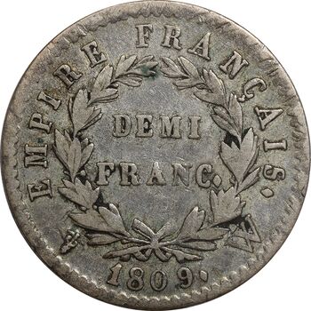 سکه 1/2 فرانک 1809 ناپلئون یکم - EF40 - فرانسه