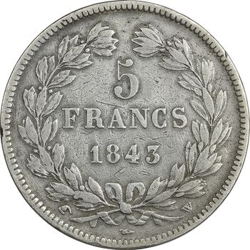سکه 5 فرانک 1843 لوئی فیلیپ یکم - VF30 - فرانسه