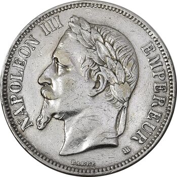 سکه 5 فرانک 1869 ناپلئون سوم - EF40 - فرانسه