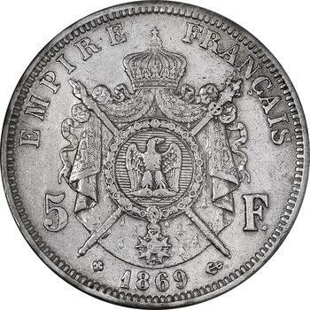 سکه 5 فرانک 1869 ناپلئون سوم - EF40 - فرانسه