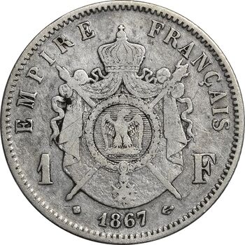 سکه 1 فرانک 1867 ناپلئون سوم - VF35 - فرانسه