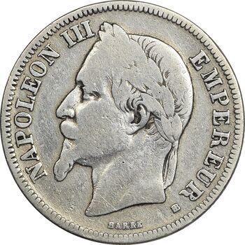سکه 2 فرانک 1867 ناپلئون سوم - VF25 - فرانسه