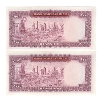 اسکناس 100 ریال (آموزگار - سمیعی) نوشته سیاه - جفت - UNC64 - محمد رضا شاه