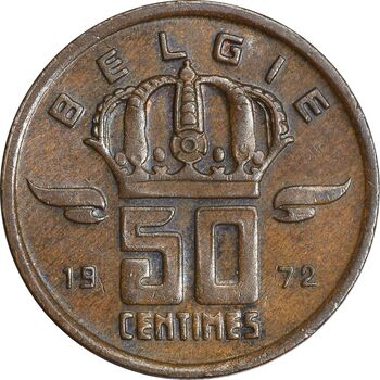 سکه 50 سانتیم 1972 بودئون یکم (نوشته هلندی) - AU55 - بلژیک