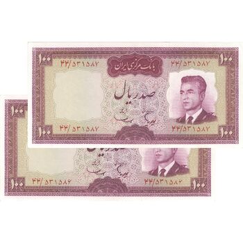 اسکناس 100 ریال (هویدا - سمیعی) - جفت - UNC61 - محمد رضا شاه