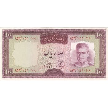 اسکناس 100 ریال (آموزگار - فرمان فرماییان) نوشته قرمز - تک - UNC61 - محمد رضا شاه